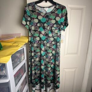 LuLaRoe XS Short Sleeve Patterned Midi Dress in Teal & Purple